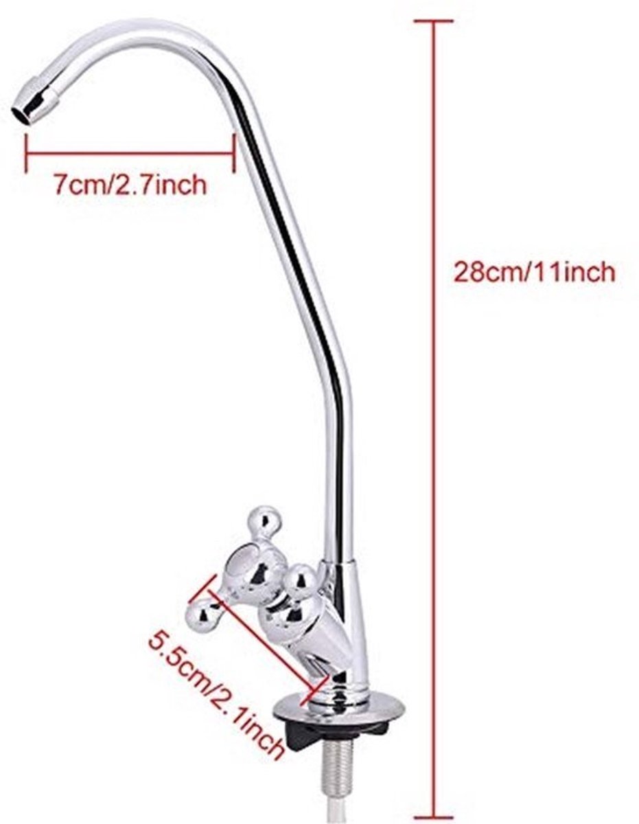 1/4'' Zinklegering Kraan, Keuken Kraan, 360° Rotatie Ontwerp Kraan, Keuken Spoelbak Kraan voor Omgekeerde Osmose RO Drinkwaterfilter (Zilver)