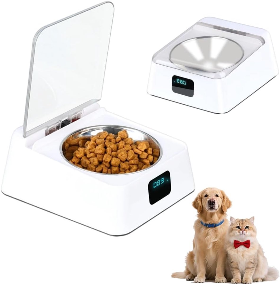 Voederautomaat voor katten en honden voor nat en droog voer, automatische voederdispenser met sensor, USB-oplaadbaar, voederautomaat kat natvoer, voor kleine en middelgrote