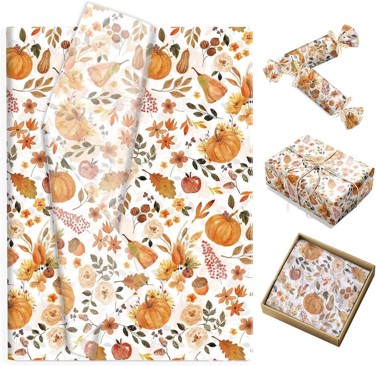 100 stuks Herfstzijdevloei papier Pompoen Esdoornblad Cadeaupapier voor het verpakken van snoep en cadeaus Transparant papier voor knutselen zuurvrij 50 x 35 cm