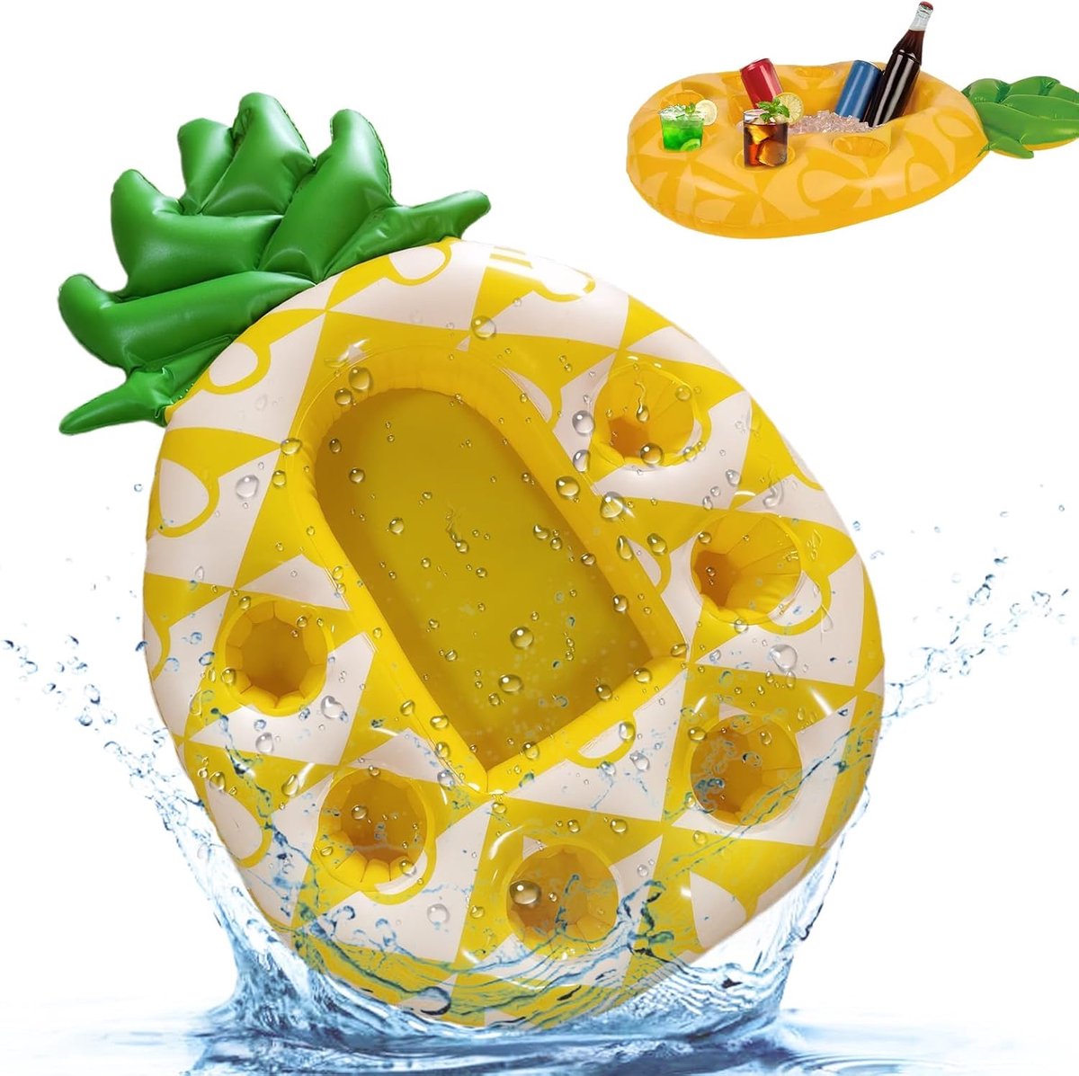 Bekerhouder opblaasbaar – 6-vaks drankhouder met koelruimte – 50x70cm – drijvende drankkoeler – voor zomerfeest, zwembad, strand, tuinfeest – geschikt voor drankjes en snacks