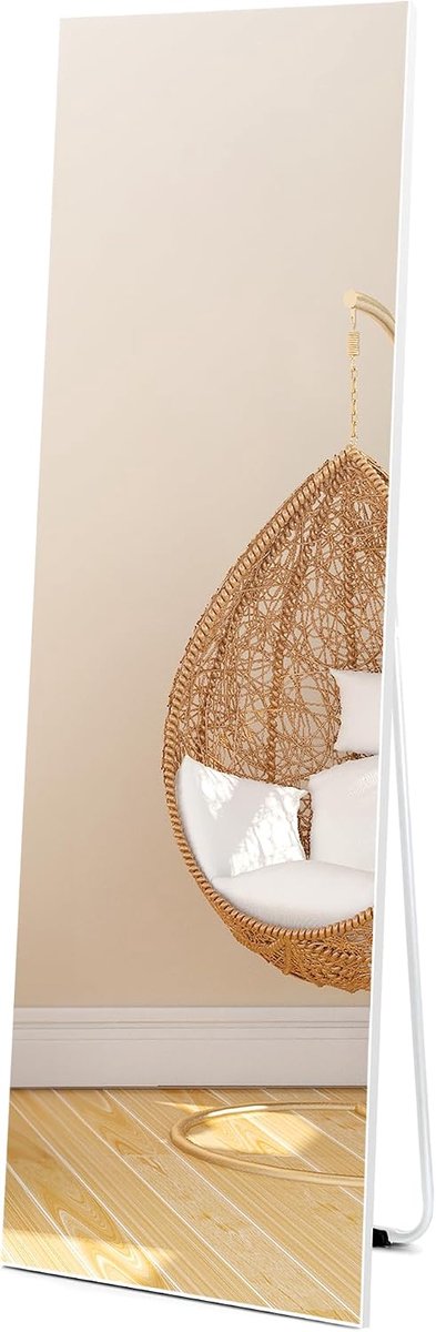 Wand- of staande spiegel met wit frame van PVC 150 x 41 cm