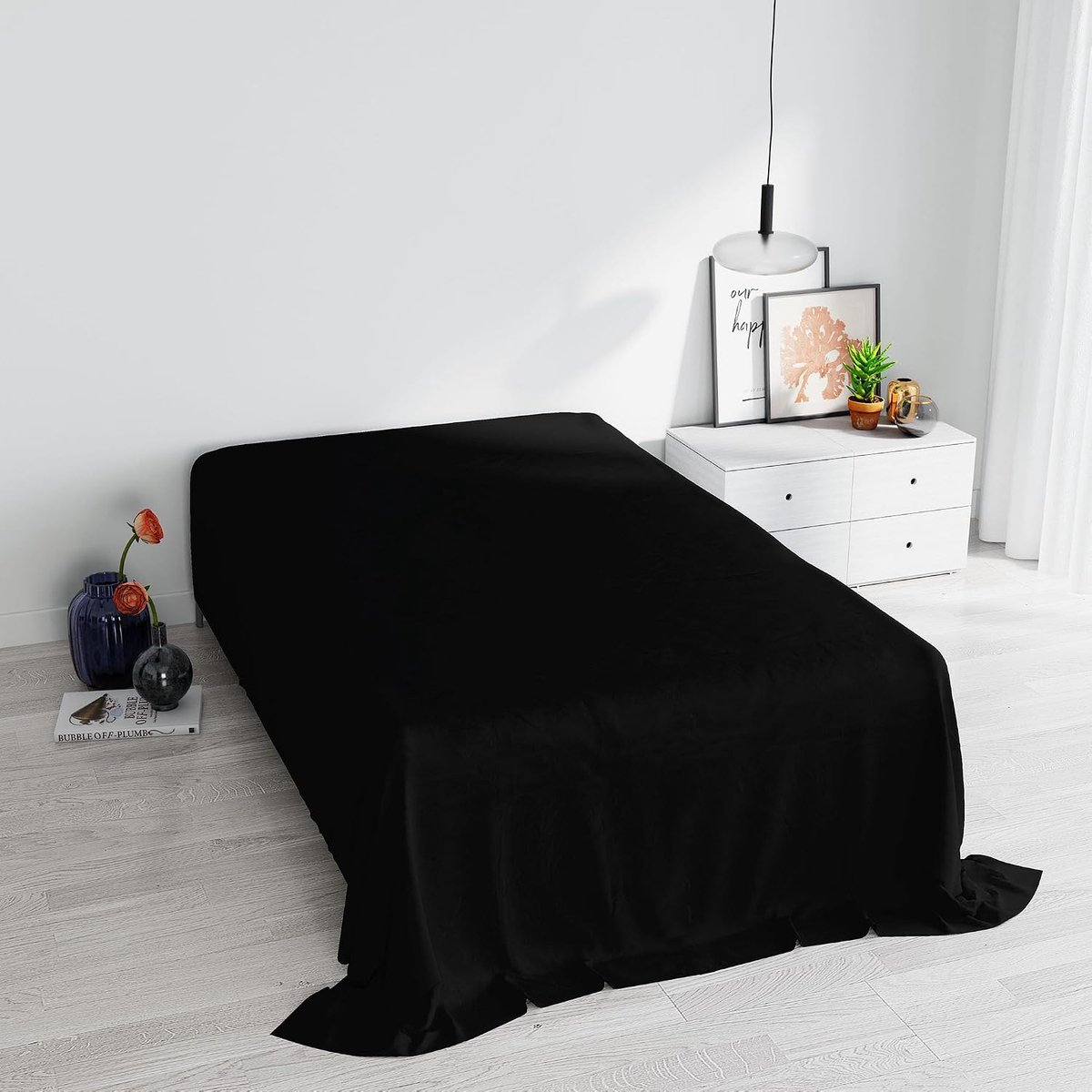 Bed Linen Max Color Bedlaken, eenkleurig, 100% katoen, voor Frans bed, zwart, 180 x 300 cm
