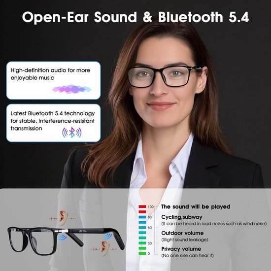 AI Slimme Bril – 160+ Talen Vertaling | Kleurveranderende Lenzen & Bluetooth | Geïntegreerde Luidspreker | Reizen & Zakelijk — afbeelding 2