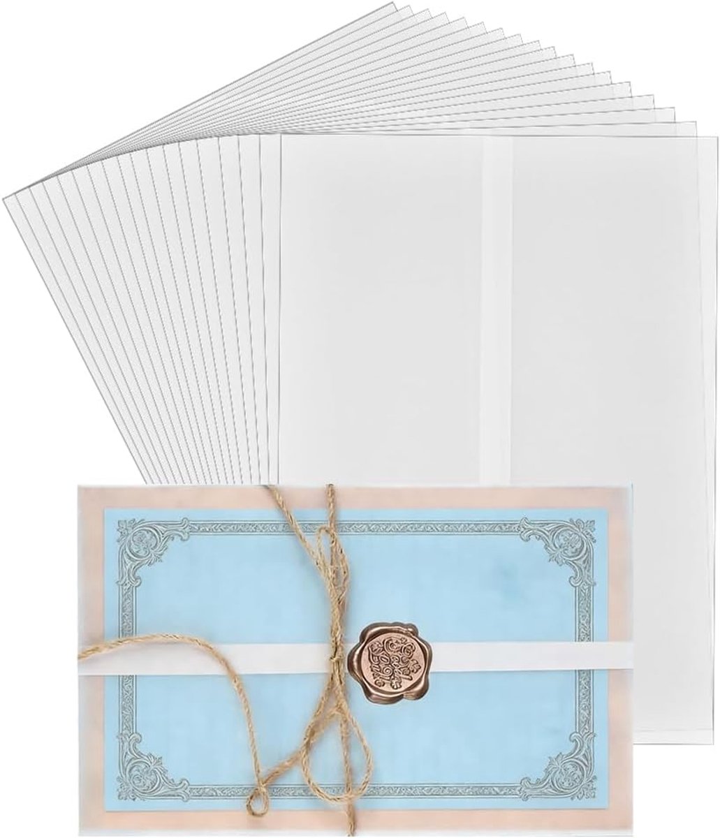 A5, doorschijnend, 21 x 15 cm, uitnodigingskaarten, bruiloft, bruiloftsuitnodigingen, transparante enveloppen voor wenskaarten, verjaardagskaarten, uitnodigingen, 50 stuks