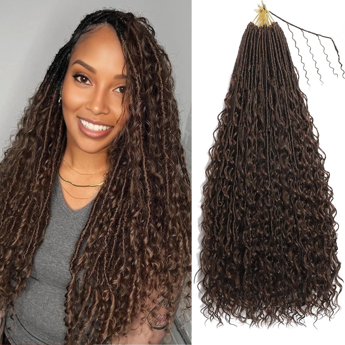 Faux Locs Gehaakt Haar 8 Packs Godin Zachte Vlechten met Krullende Uiteinden Voorgeregen Boheemse Riviervlechten Gehaakte Haarextensies voor Zwarte Vrouwen (F1B/30#, 61 cm (Pakket van 8