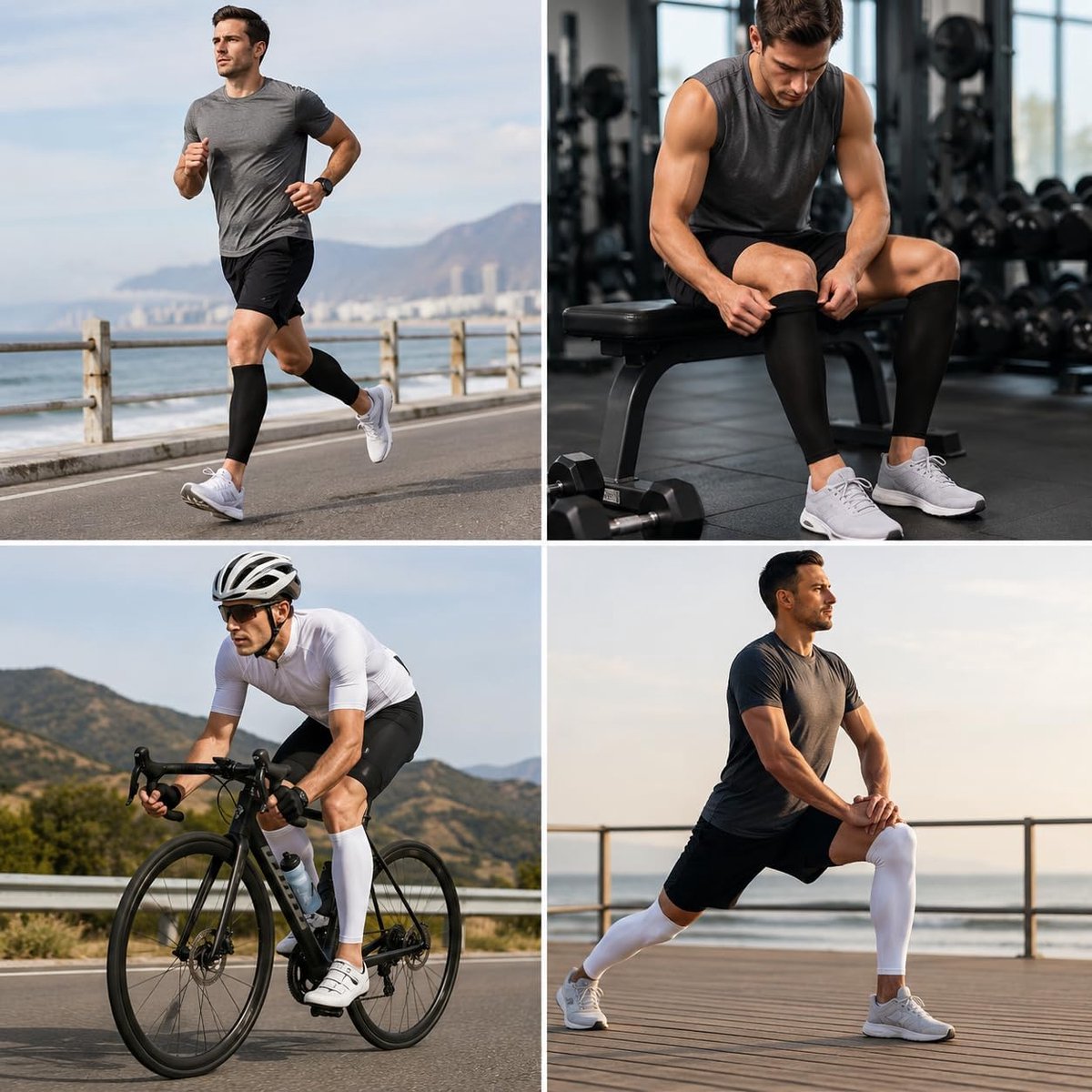 Beenmouwen set 2 paar sport compressiekousen kuit sleeves ademend elastisch voor hardlopen fietsen fitness en herstel ondersteuning benen