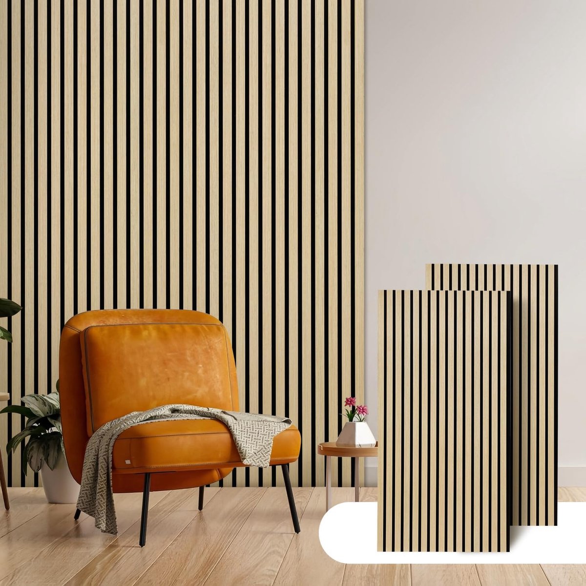 Panelen van hout 360 x 60 cm (= 3 stuks 120 cm x 60 cm), 3D-wandpanelen met oppervlak in houtlook, voor betere ruimteakoestiek, wandpanelen van hout voor kantoor, natuur