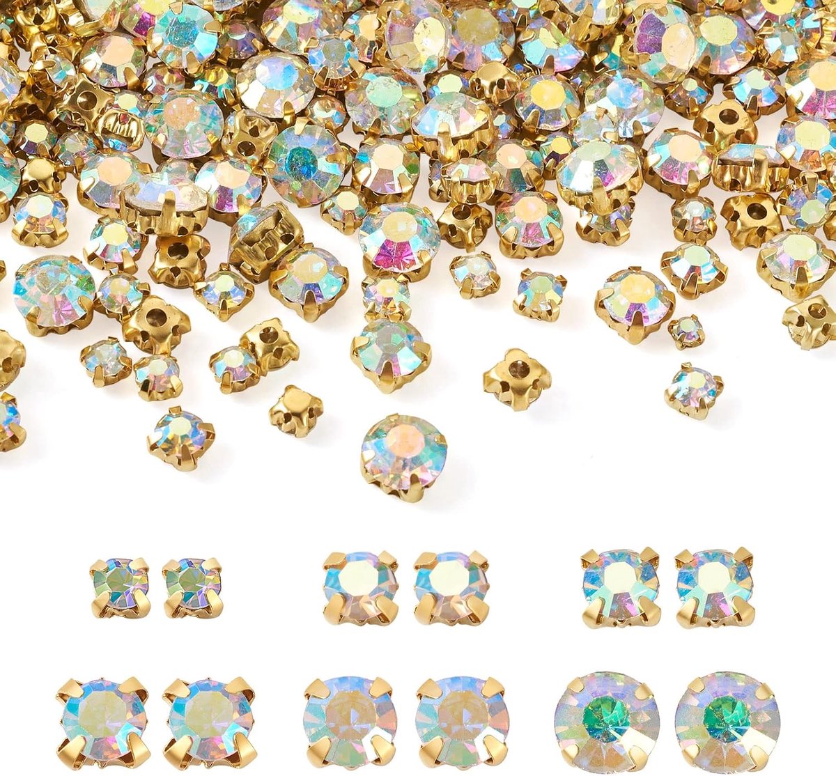 780Pcs Naaien Op Strass Crystal Naaien Op Klauw Strass Flatback Klauw Met Gat Voor Diy Ambachten Jurk Kleding Schoenen Tas Decoratie