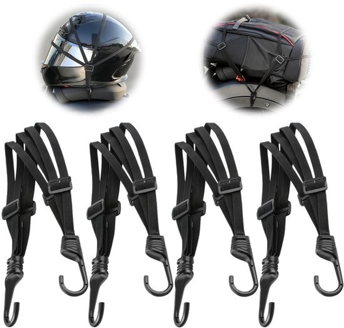 Pakket van 4 bagageriemen, Wefaly spanrubber met haken, spanrubber met haken, motorfiets spanriemen, spanband voor fietsbagagedrager voor fiets motorfiets etc. (90-175cm)