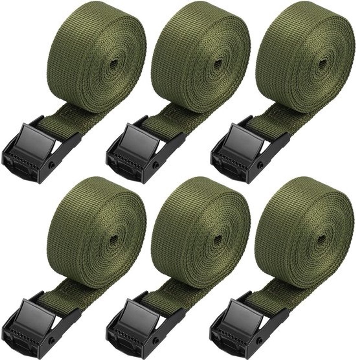Dailygoods- Spanbanden 6 Stuks - Stevige Sjorbanden - Ratelriemen - Roestvrije Bevestigingsbanden - 2,5 m x 25 mm - Duurzaam Polyestervezel