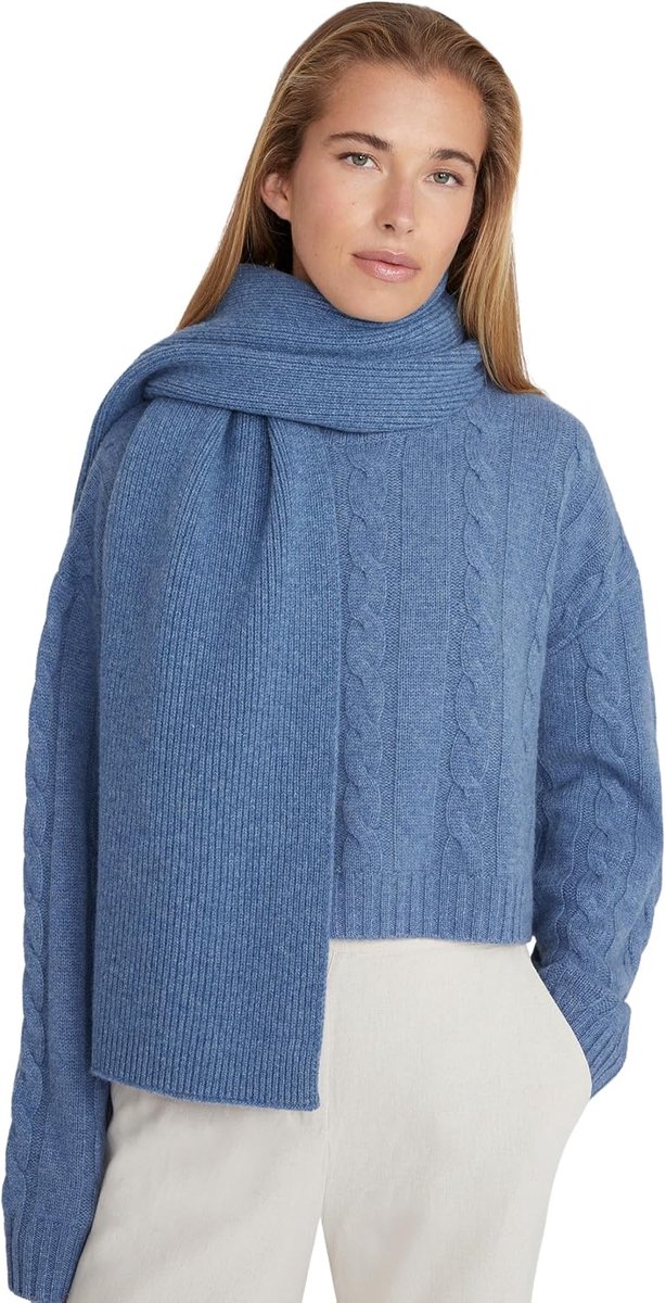 & Republic Oversized kasjmiersjaal voor dames, van 90% merinowol en 10% kasjmier, elegante sjaal van de fijnste merinowol en kasjmier, blauw gemêleerd, 168 x 45 cm