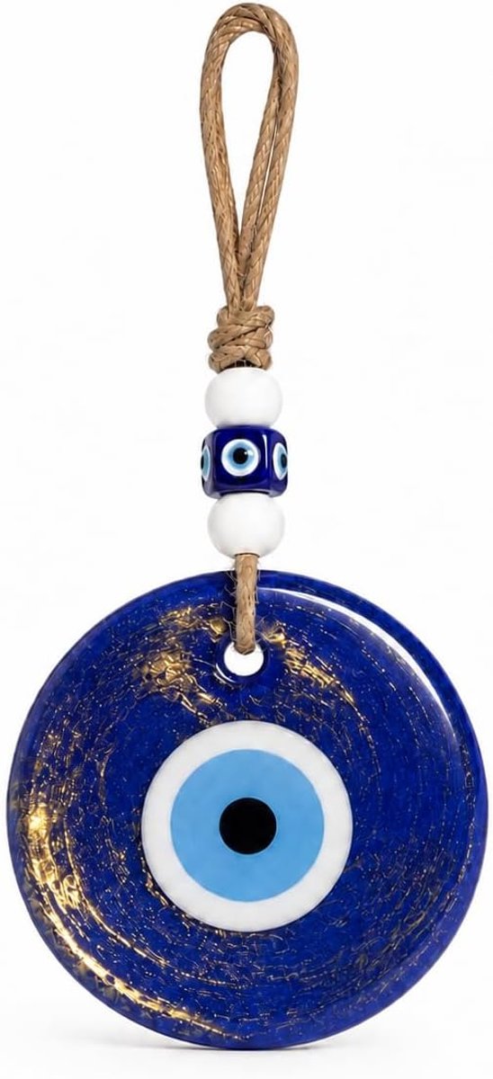 Boze oog, wanddecoratie, handgemaakte Nazar Boncugu, goudkleurige afwerking, donkerblauw, geluksbrenger voor thuis, kantoor, ingang, slaapkamer, housewarmingscadeau, 11 cm, SNB1005-11