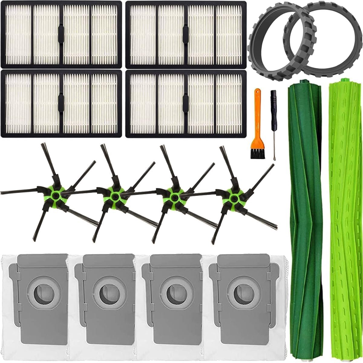 Vervangingsonderdelen voor iRobot Roomba S9 (9150) Plus S9+ (9550) Robotstofzuiger Accessoireset 1Set van multi-oppervlak rubberen borstels, 4 zijborstels, 4 filters, 4 stofzakken, 2 wielenset