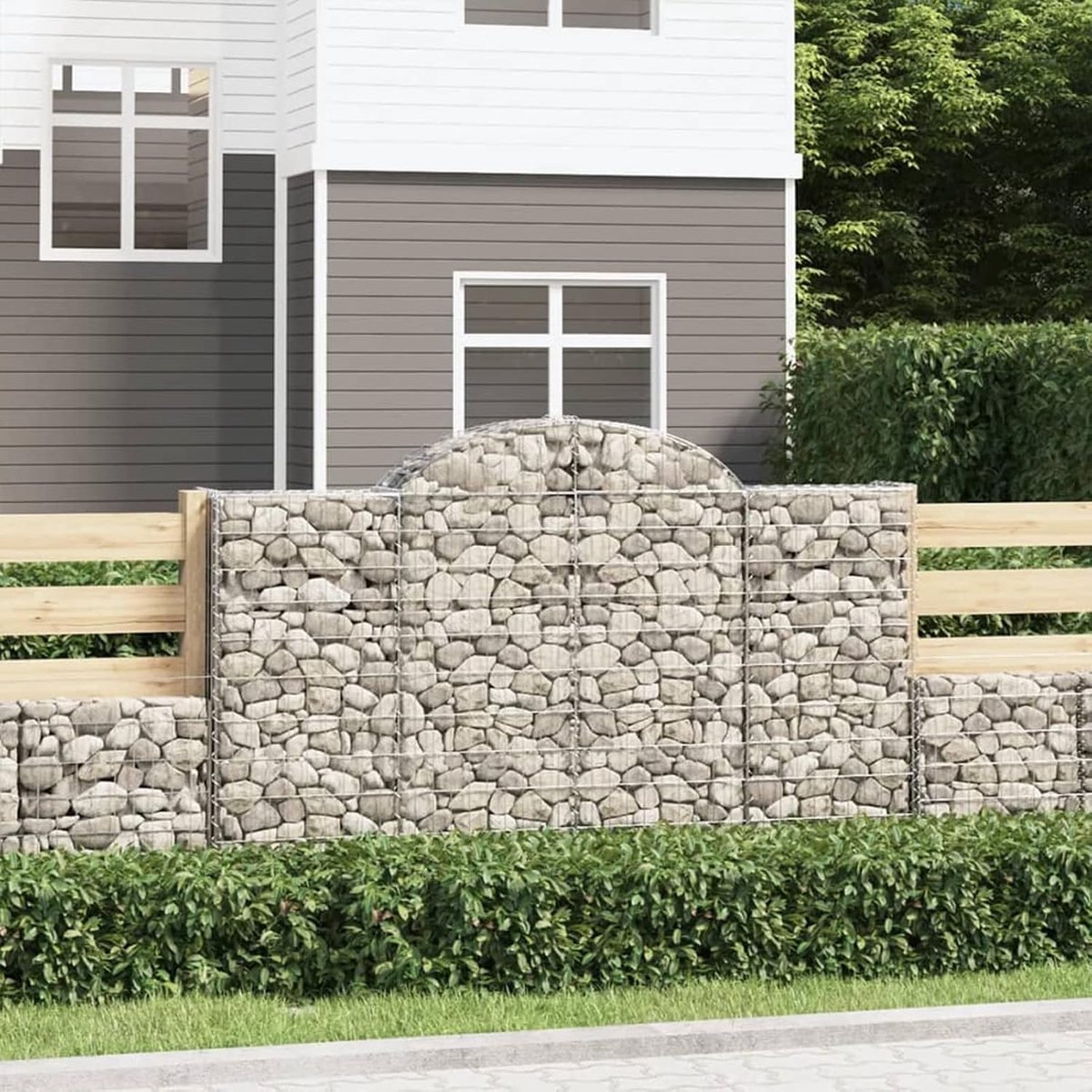 Schanskorven met hoge boog, 2 stuks, schanskorven steenkorven steenkorven schanskorven muur draadmand zuil schanskorven schanskorven 200x30x120/140cm verzinkt ijzer