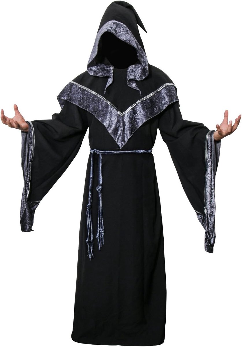 Tovenaarsgewaad voor heren, middeleeuwse monnikgewaad, donkere mystieke peetvader, tovenaar, met capuchon, cape voor Halloween, cosplay