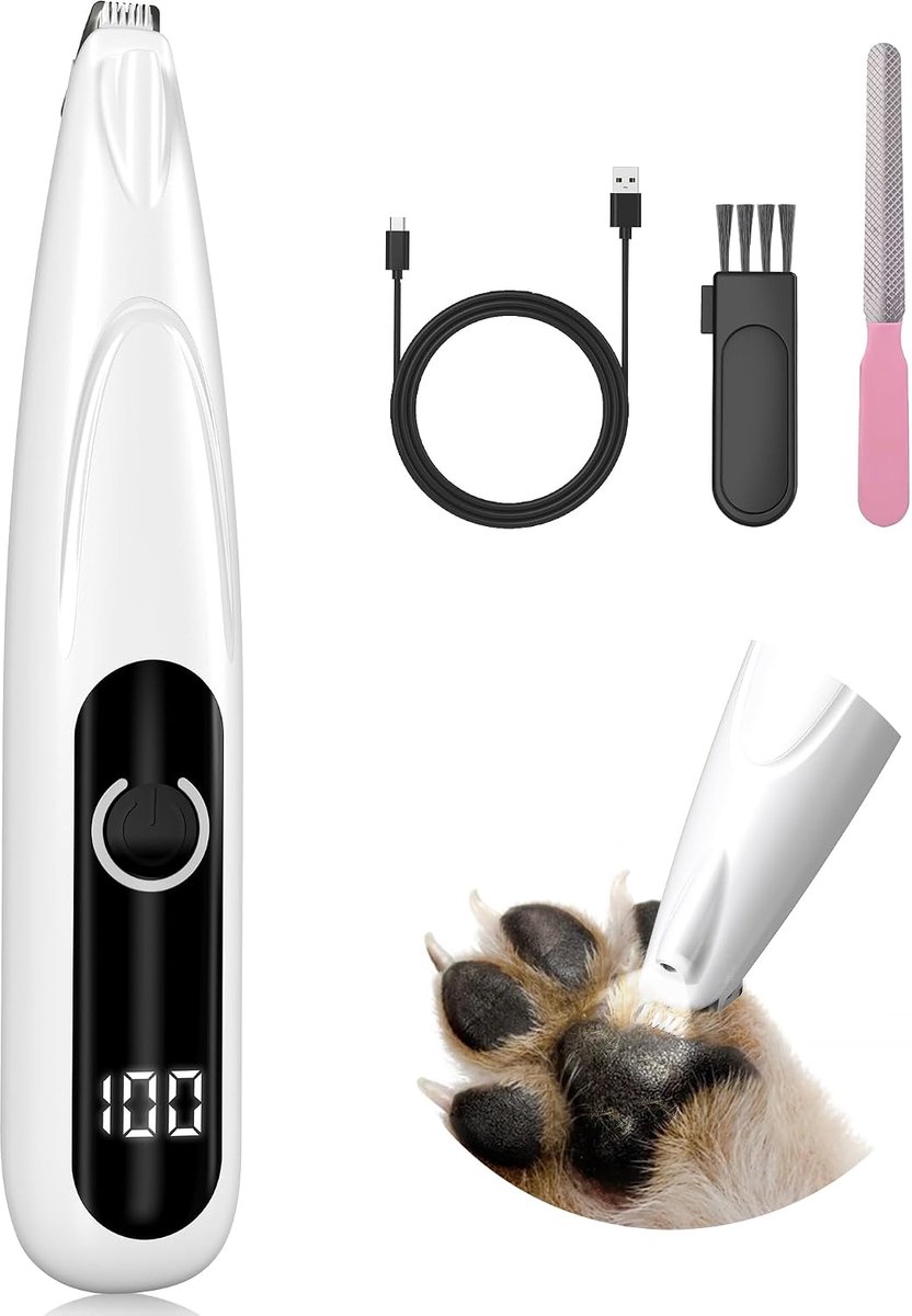 Tondeuse voor honden met led-display en ledlicht, elektrische hondentrimmer met oplaadbare USB 3, stil voor poten, ogen, oren, gezicht, lichaam