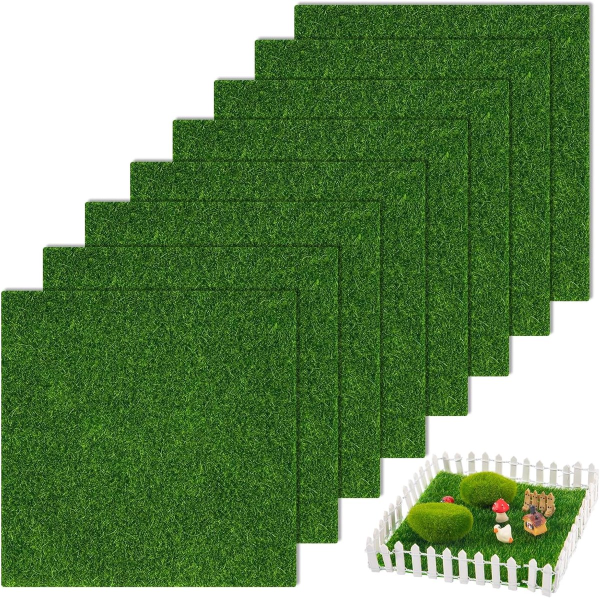 Kunstgras om te knutselen, 15 x 15 cm, miniatuurtuin, kunstgrastapijt mini-tuin, mos, decoratie, knutselaccessoires voor het landschapsontwerp van poppenhuizen en miniatuurtuinen