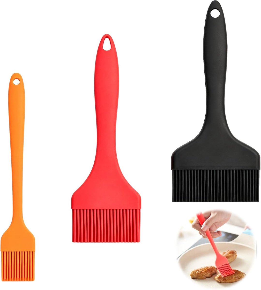 Set van 3 bakkwasten van siliconen, 21 cm, extra brede keukenpenselen, hittebestendig, siliconen penselen, keuken, BPA-vrij, oliepenseel voor BBQ, grillen, koken, bakken en marinades