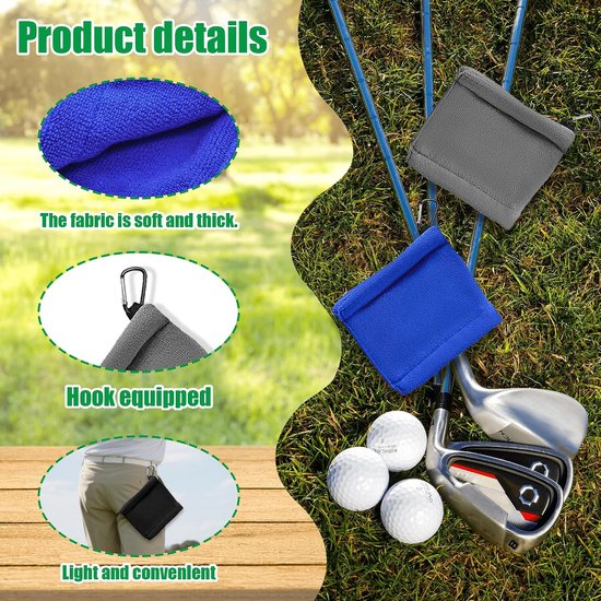 Golfbal Handdoek - Golftas Amfibie Handdoeken - met intrekbare gesp - Zachte en delicate golfhanddoek - Duurzame golfclubreiniger - voor fitness, buitensporten - 12*12 cm - 3 stuks — afbeelding 4