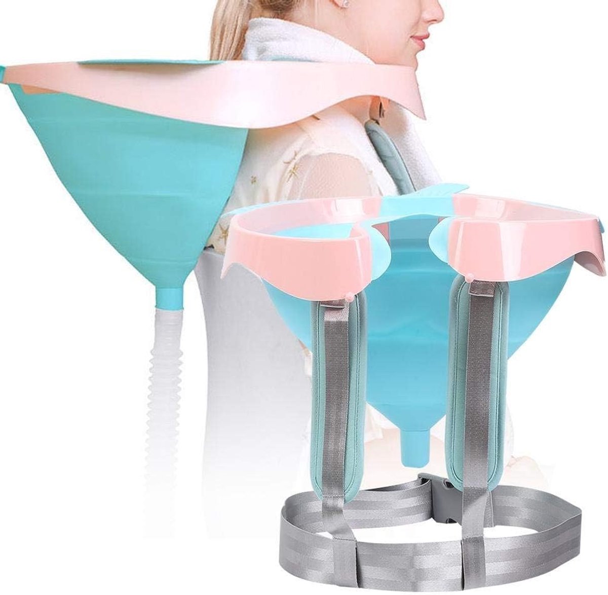 Opvouwbare shampoobak van TPE materiaal voor zwangere vrouwen, senioren en kinderen - inclusief afvoerslang, handdoek en oordopjes, ideaal voor thuisgebruik