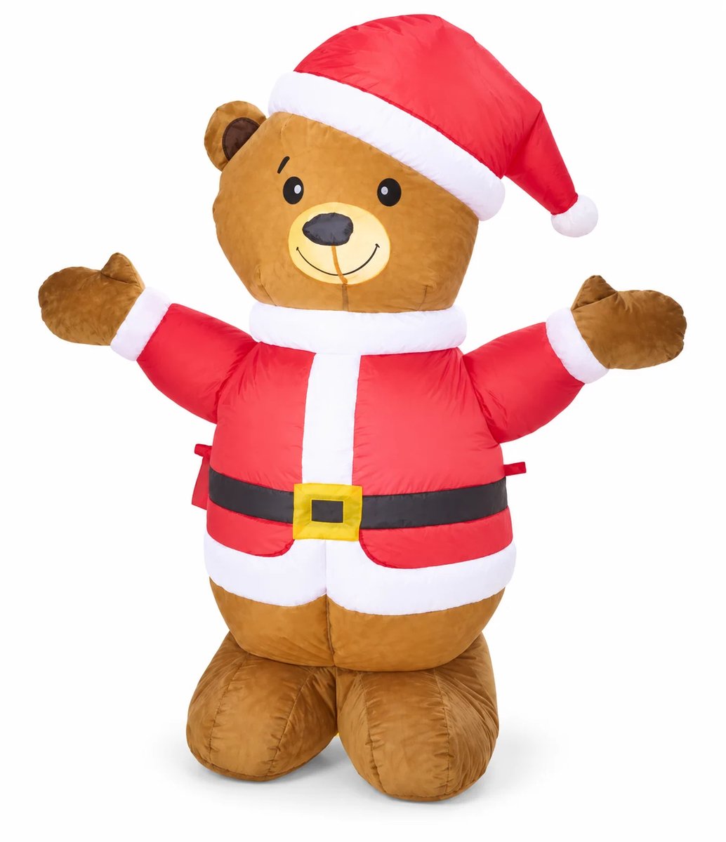 HEM Opblaasbare Kerstbeer 122 cm met 6 LED Lampjes – Opblaasbaar Kerstfiguur voor Buiten en Binnen – Kerstdecoratie Kerstman Beer – Inclusief Blower, Grondpennen, Scheerlijnen en HEM Microvezeldoekje