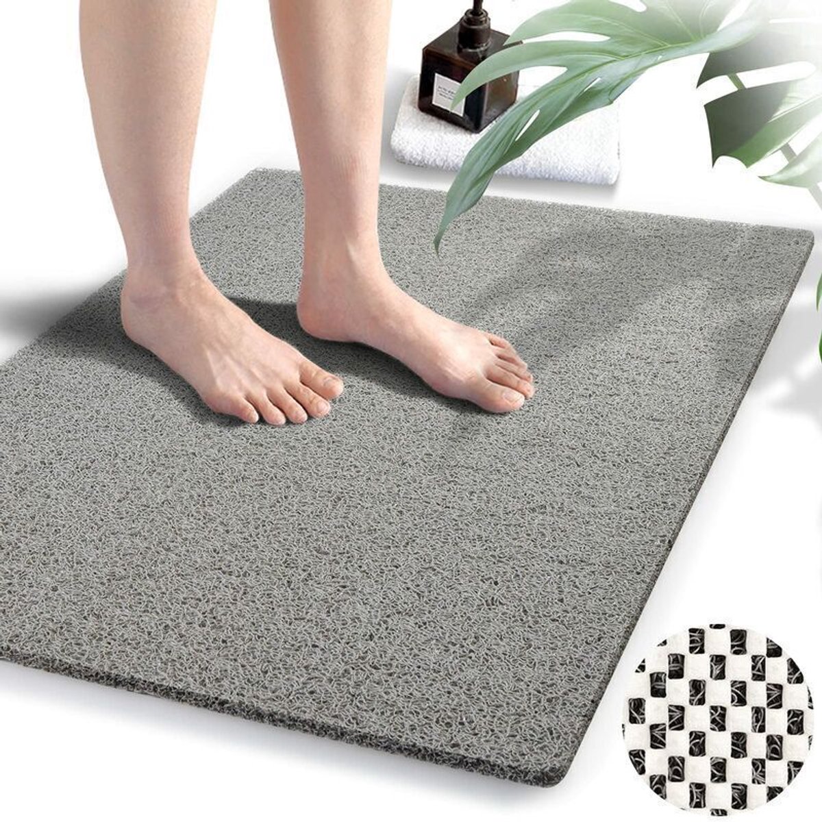 Antislipmat geschikt voor de badkamer - 50 x 80 cm, grijs, antislip badmat geschikt voor textuur, PVC-zijdespons, sneldrogend.
