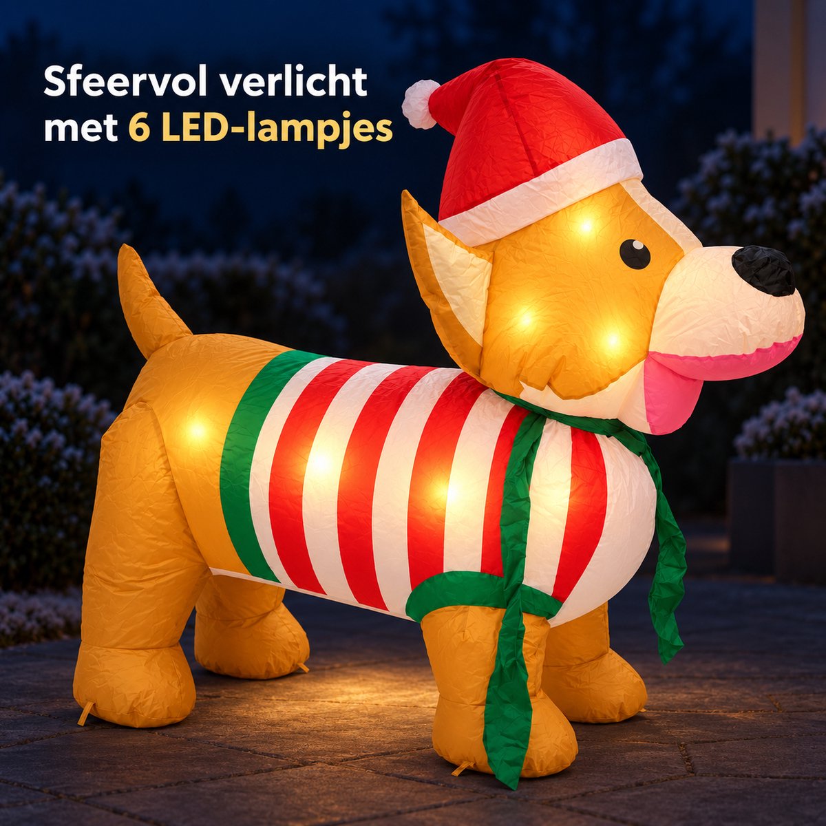 HEM Opblaasbare Kersthond 123 cm met LED Verlichting – Opblaasbaar Kerstfiguur Hond voor Buiten en Binnen – Kerstdecoratie en Kerstversiering voor Tuin – Inclusief Blower en HEM Microvezeldoekje – foto 6