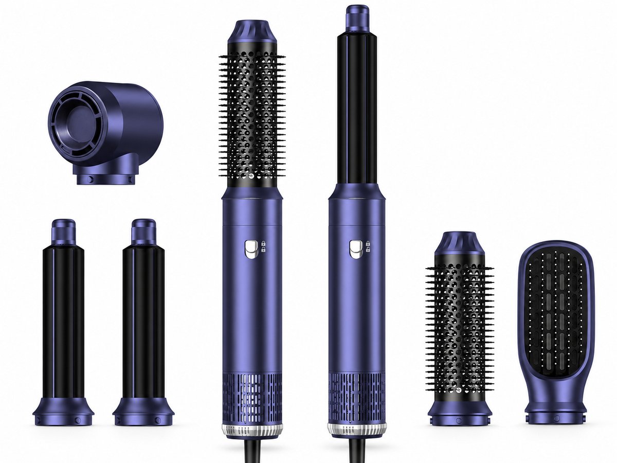 Airstyler krultang 5 in 1 Multistyler Föhn - 1000 Watt Haarstyler - Hairwrap Föhnborstel - Haardroger - Airwrap - Stijlborstel en Krulborstel – Warmteborstel – Thermal Brush- Heteluchtborstel – Haarfohn - Warmte Handschoen - blauw