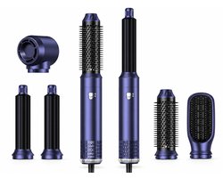 Airstyler krultang 5 in 1 Multistyler Föhn - 1000 Watt Haarstyler - Hairwrap Föhnborstel - Haardroger - Airwrap - Stijlborstel en Krulborstel – Warmteborstel – Thermal Brush- Heteluchtborstel – Haarfohn - Warmte Handschoen - blauw