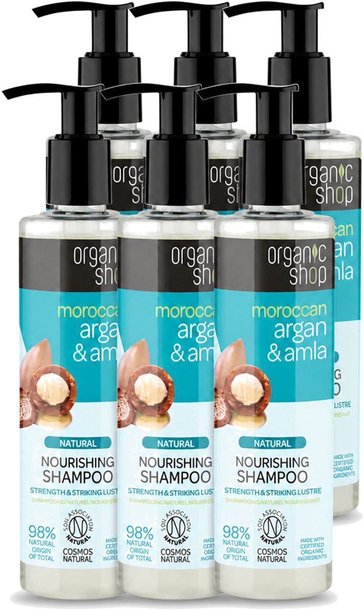 6 x Organic Shop - Natural Nourishing Shampoo - Argan Hair & Amla - Herstellend en Voedend - 280 ml - Voordeelverpakking - 6 stuks