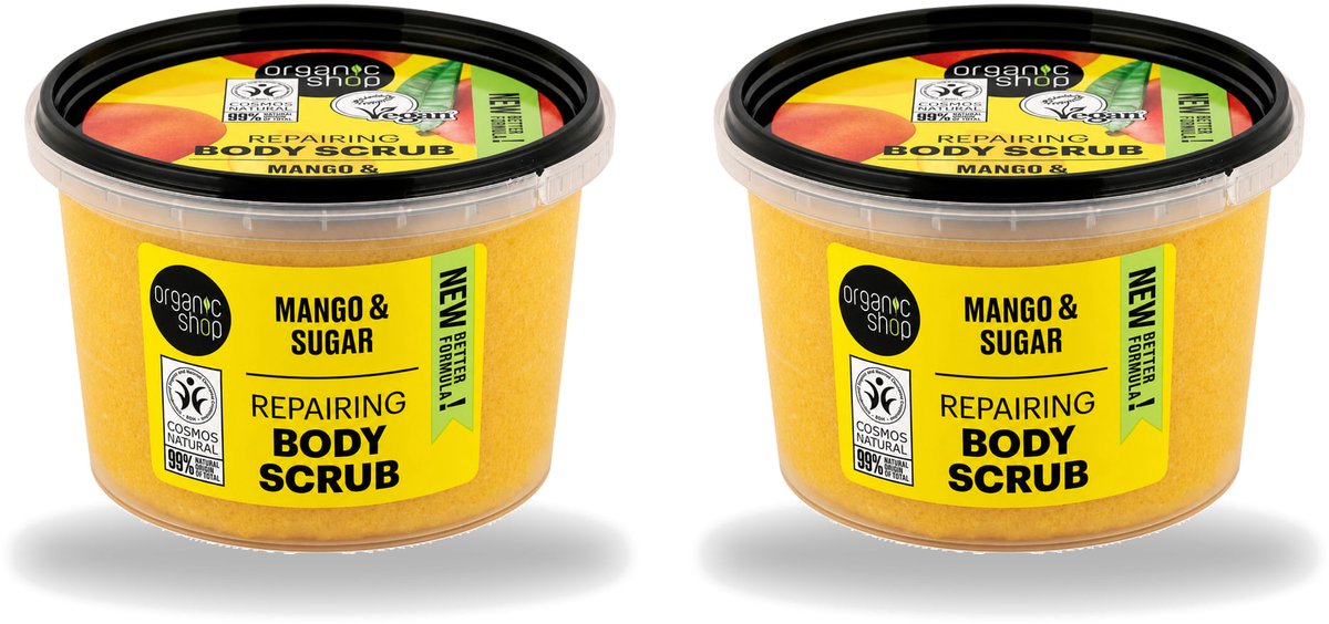 2 x Organic Shop - Organic Mango & Sugar Body Scrub - Peeling en Geur - 250 ml - Voordeelverpakking - 2 stuks