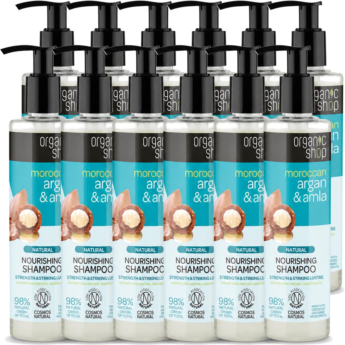 12 x Organic Shop - Natural Nourishing Shampoo - Argan Hair & Amla - Herstellend en Voedend - 280 ml - Voordeelverpakking - 12 stuks