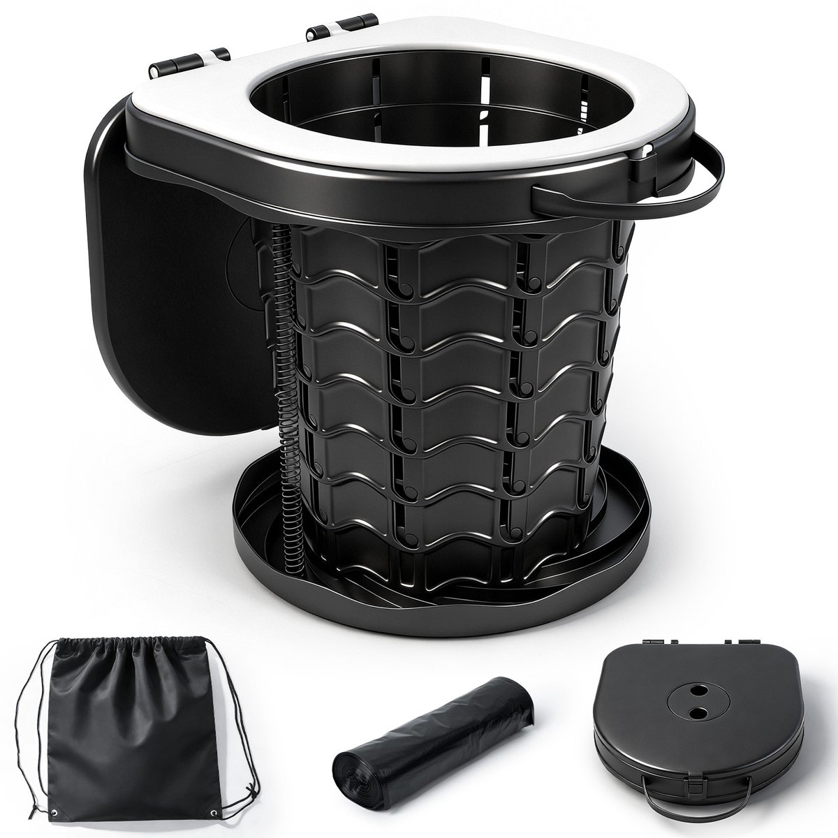 Arvioo - Draagbaar campingtoilet - opvouwbaar - hoogteverstelbaar - zwart 32cm