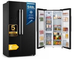 Heinner HSBS-M548NFINVBKE++ American Side-by-Side Koelkast – 548 L – Total No Frost – Inverter Compressor – Touchbediening – Super Cooling – Super Freeze – Holiday-functie – Open-deur Alarm – Zwart – 5 Jaar Garantie