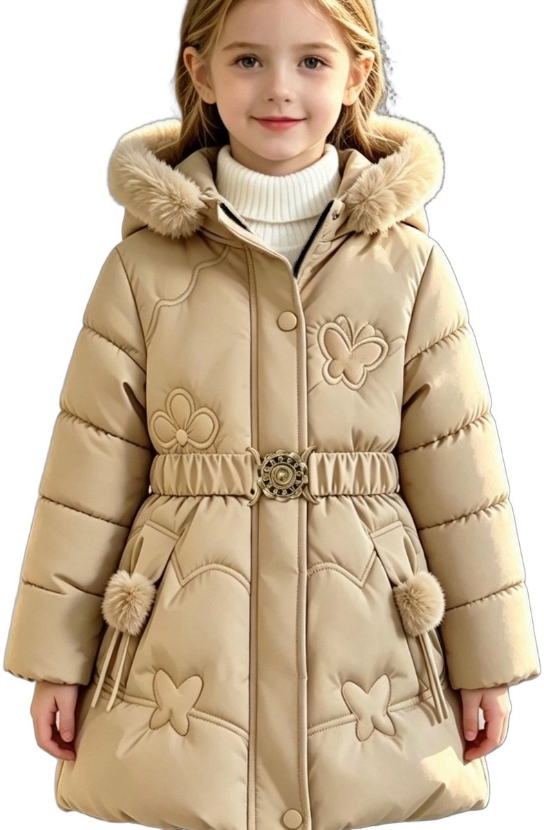 Currero Winterjas Parka Meisjes Lange Jas Meisje Wintermantel Overjas Gewatteerd Waterdicht Winter Stijlvol Mantel Kinderen 7-8 Jaar Creme