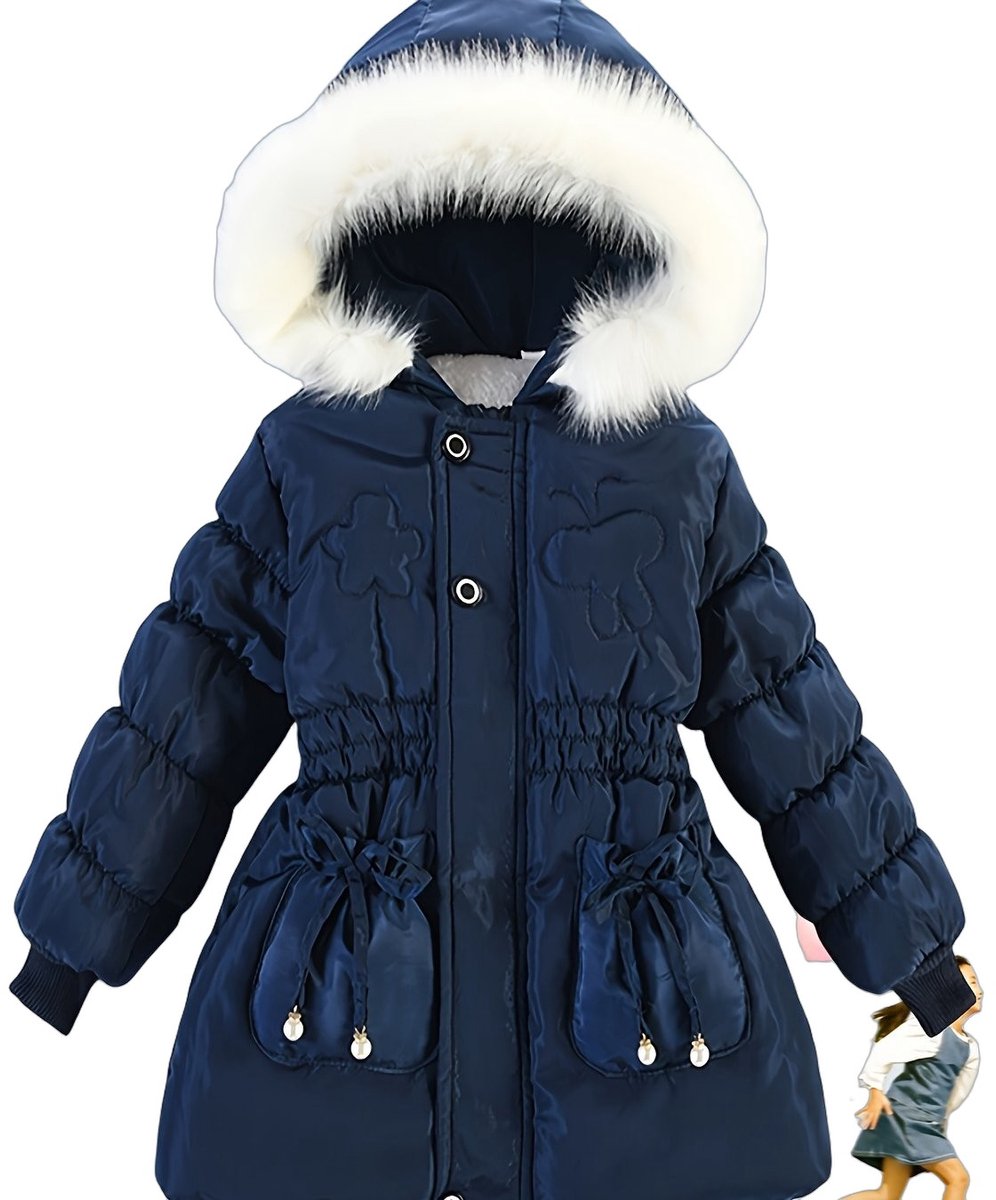 Currero Winterjas Parka Meisjes Lange Jas Meisje Wintermantel Overjas Gewatteerd Waterdicht Winter Stijlvol Mantel Kinderen 4-5 Jaar Blauw