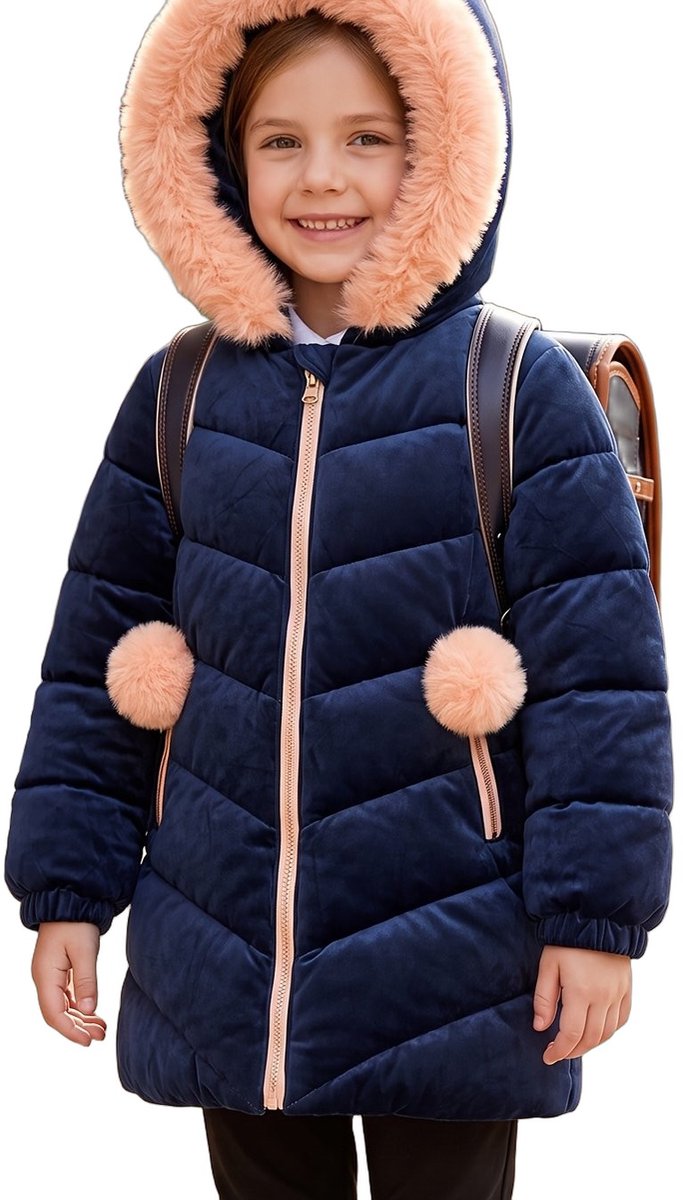 Currero Winterjas Parka Meisjes Lange Jas Meisje Wintermantel Overjas Gewatteerd Waterdicht Winter Stijlvol Mantel Kinderen 3 Jaar Blauw