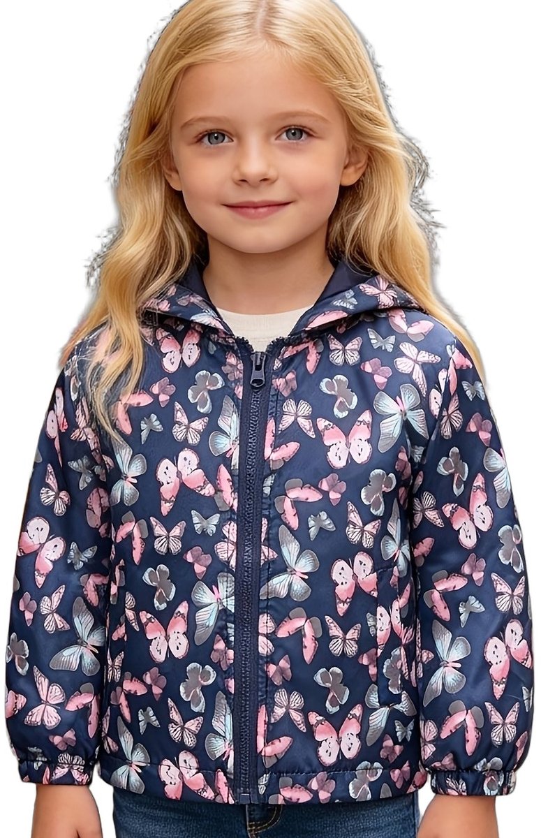 Currero Winterjas Parka Meisjes Lange Jas Meisje Wintermantel Overjas Gewatteerd Waterdicht Winter Stijlvol Mantel Kinderen 3-4 Jaar Paarse Vlinder