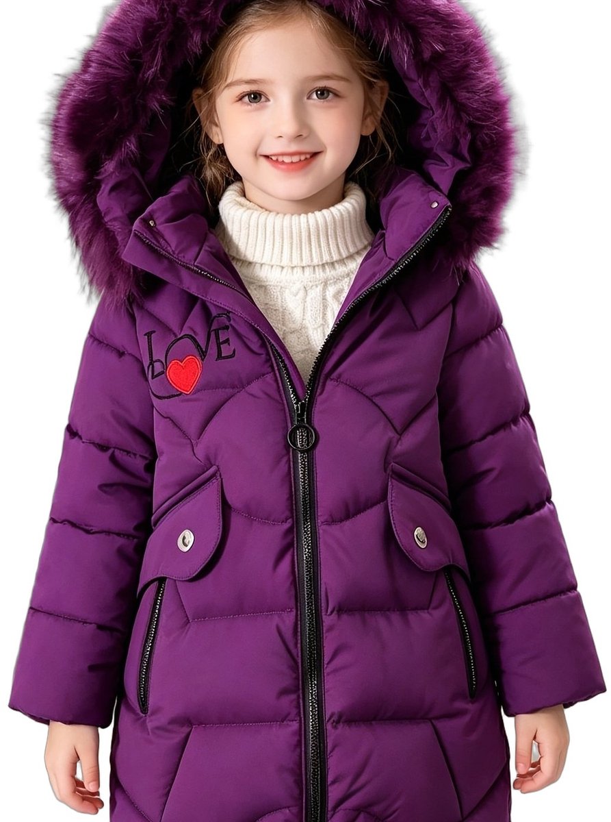 Currero Winterjas Parka Meisjes Lange Jas Meisje Wintermantel Overjas Gewatteerd Waterdicht Winter Stijlvol Mantel Kinderen 4-5 Jaar Paars
