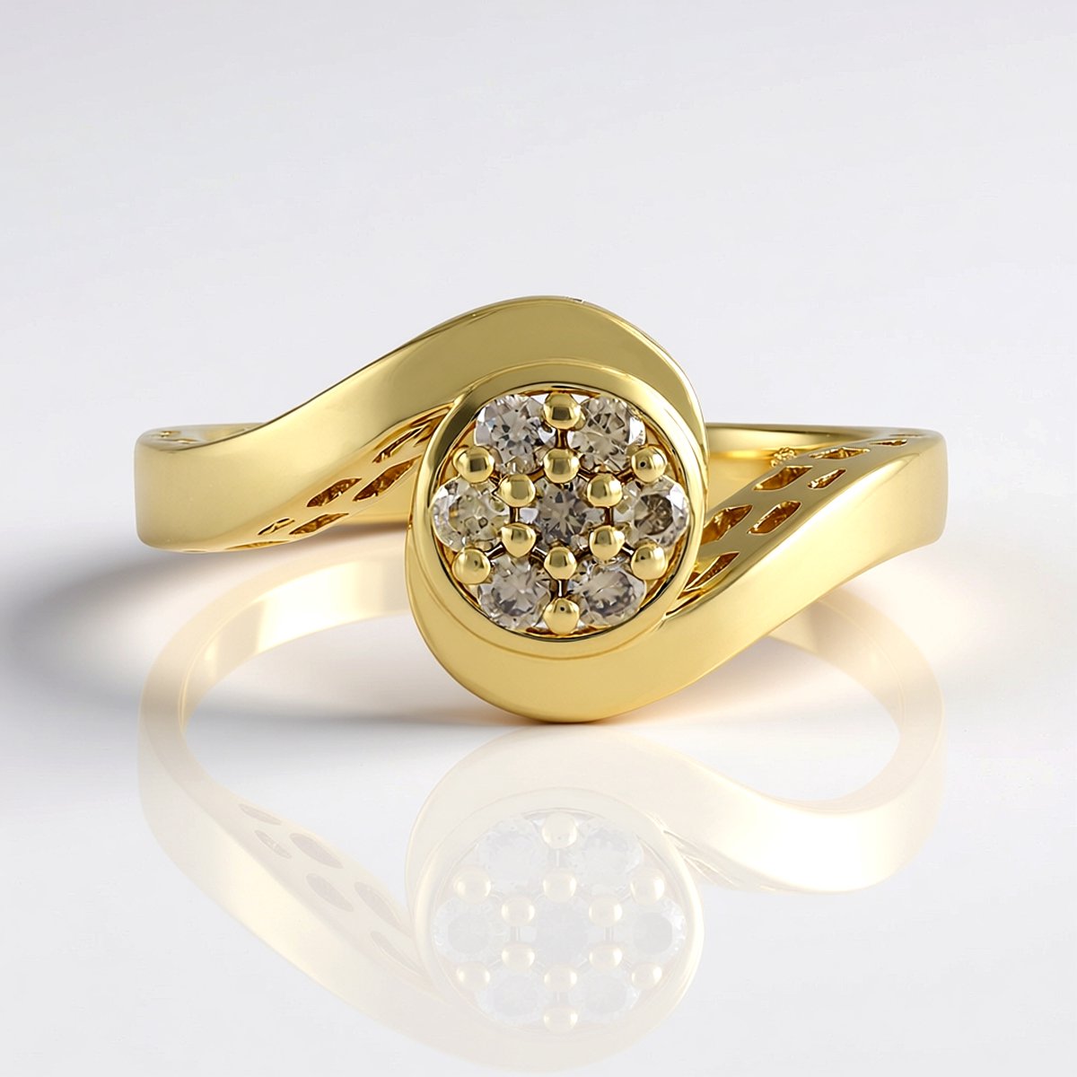 Cavill - Elegante Zilveren Ring - 925 Sterling Zilver Verguld - 7 Champagnekleurige Diamanten I2 - Ronde Briljantslijp - Afrikaanse Vakmanschap