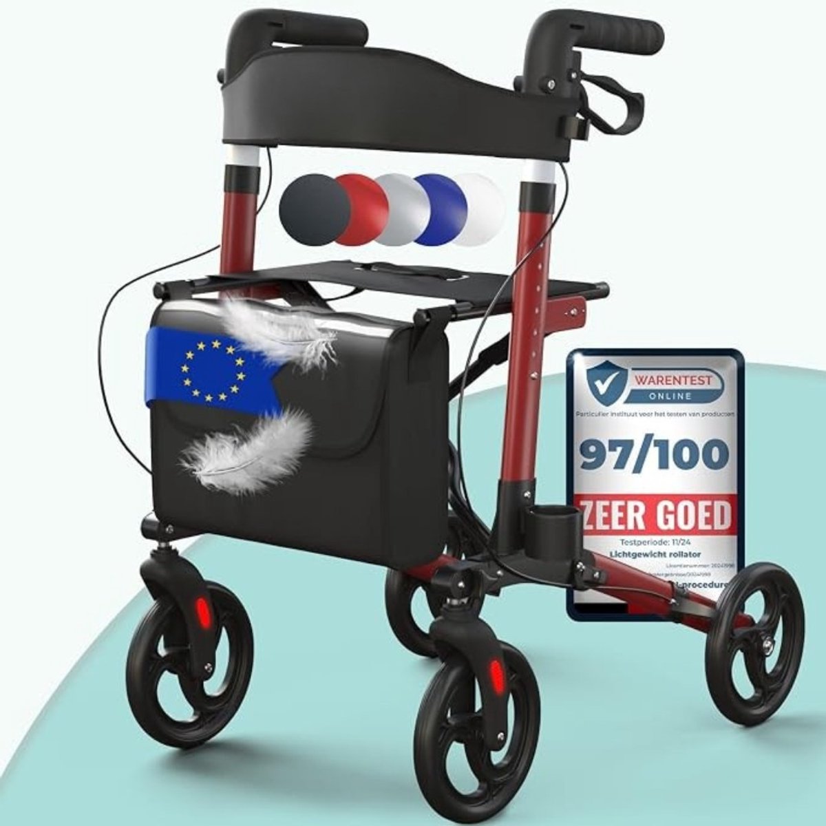 Kavora Rollator - 8 Verstelbare Hoogtes - Rollator Lichtgewicht en Opvouwbaar - Rollators Binnen en Buiten - Zwart/Rood - 65cm x 66cm x 97cm