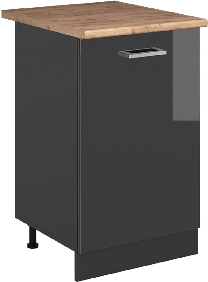 Vicco Keukenonderkast R-Line, Antraciet Hoogglans/Antraciet, 50 cm goudkleurig eiken werkblad