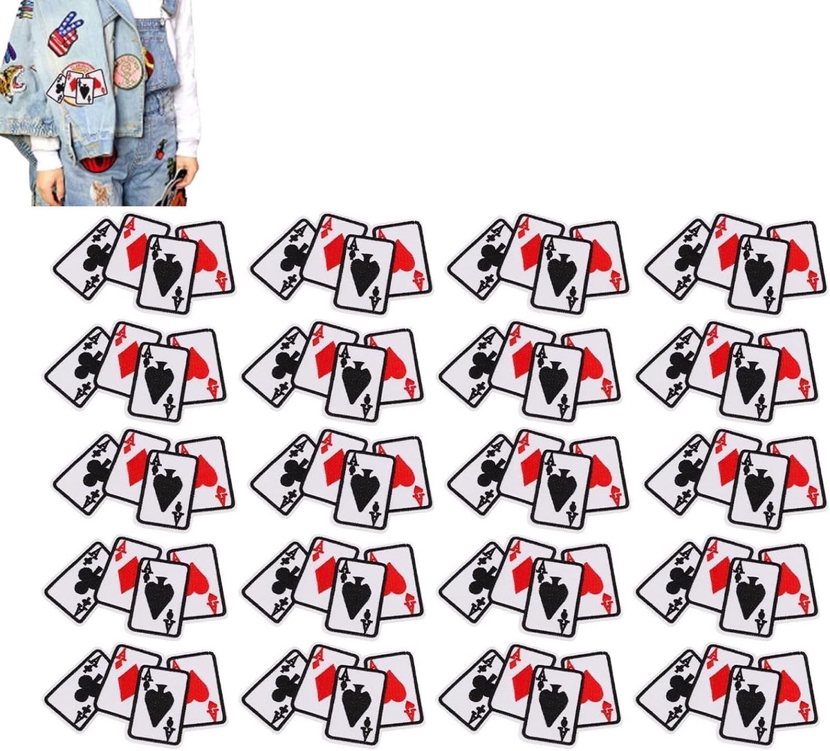 20 Stuks Geborduurde Strijkapplicaties voor Kleding, Poker en Speelkaarten, Creatieve Borduurpatches voor Mode en Accessoires