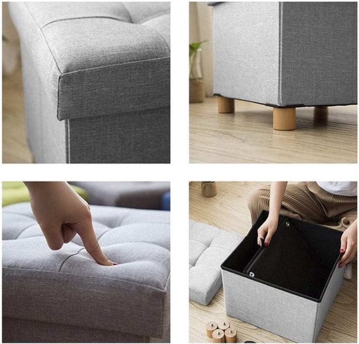 Opvouwbare Opberg Poef - Hocker – Bench – Bench with Storage space - Zitkist – Woonkamer accessoires 38 x 38 x 40 cm