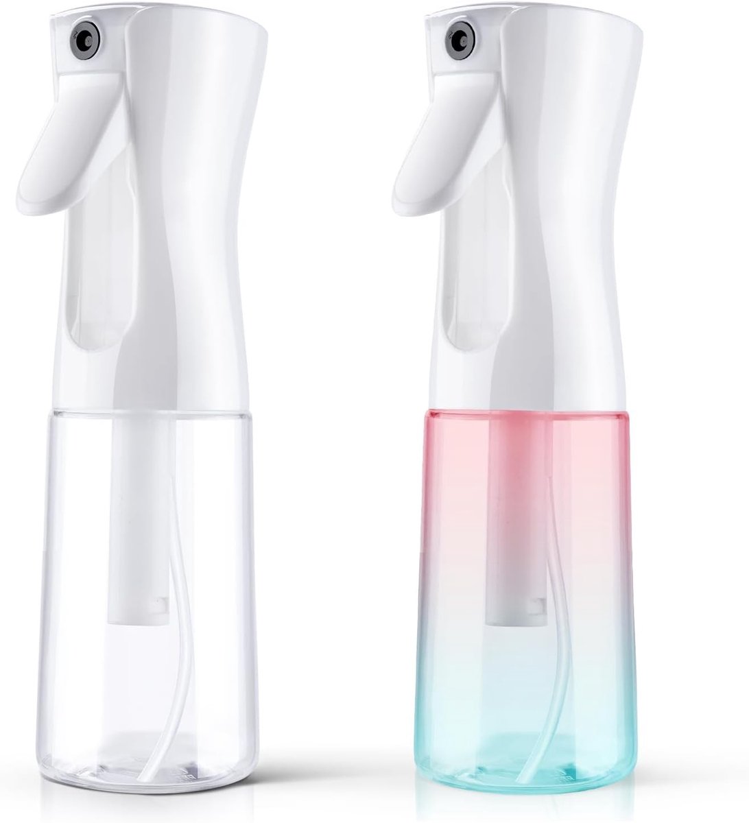 Set van 2 Sprayflessen met Continue Fijne Mist voor Krullend Haar, Styling en Huishoudelijk Gebruik - 200ml Lege Plastic Verstuiver, Lekvrij en Ideaal voor Planten en Schoonmaak