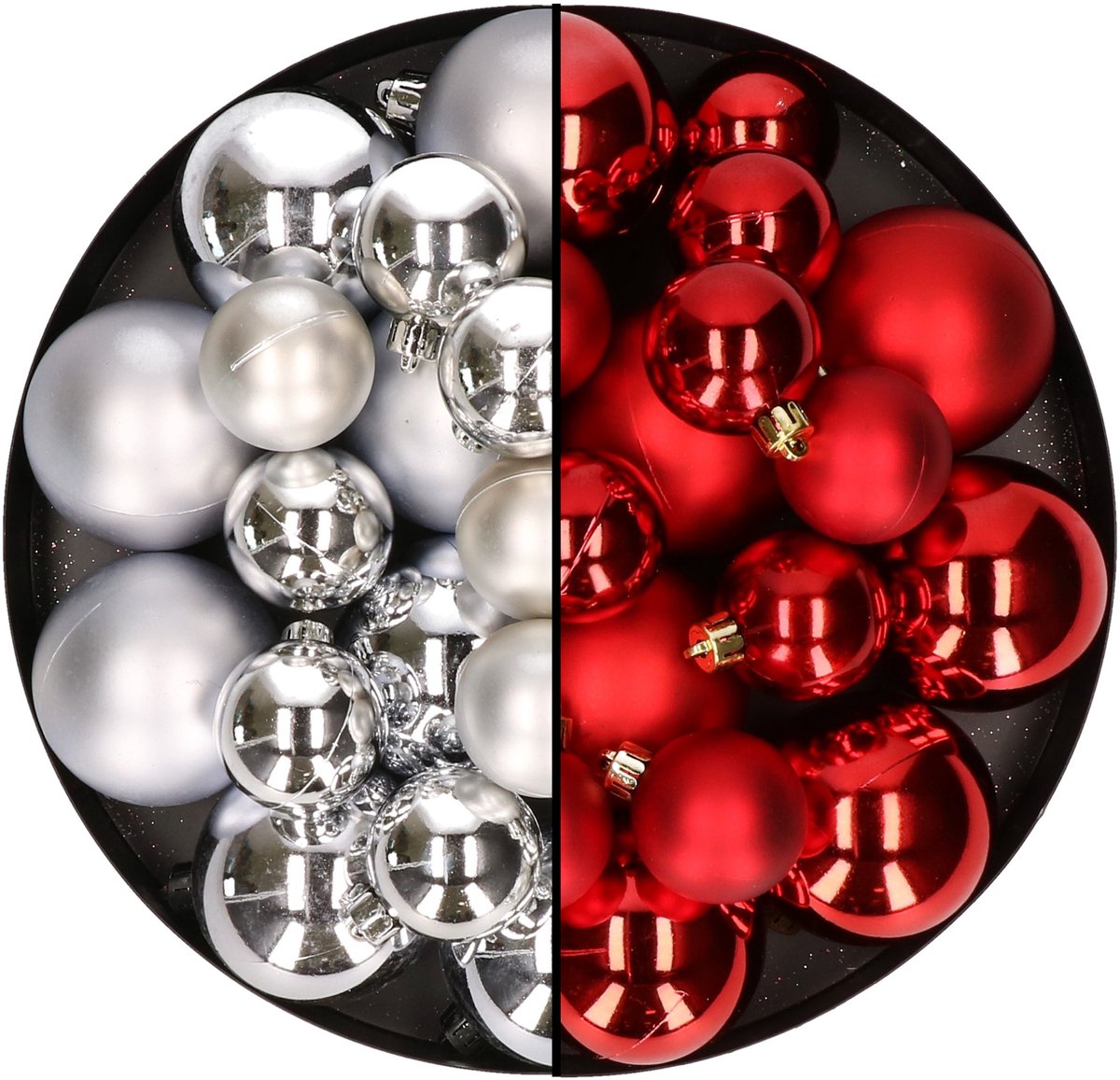 Decoris Kerstballen Mix - 44x stuks - Rood - Zilver - 6-8-10 cm - Mat en Glans – foto 2