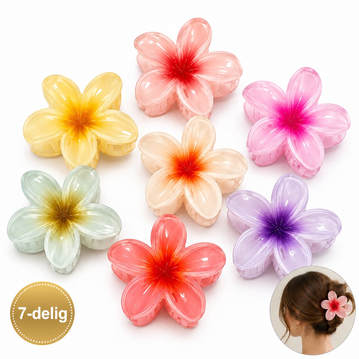 DIVERZA Haarklemmen – 7-Delige Set Bloemklemmen – Stevige Grip – Haarclips Dames – 7 x 7 x 4 cm Multicolor