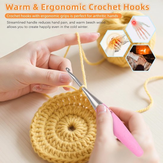 Ergonomische Haaknaalden van 5mm met Beukenhouten Handvatten, Ideaal voor Beginners en Perfect voor Het Haken van Mutsen en Creatieve Projecten — afbeelding 4
