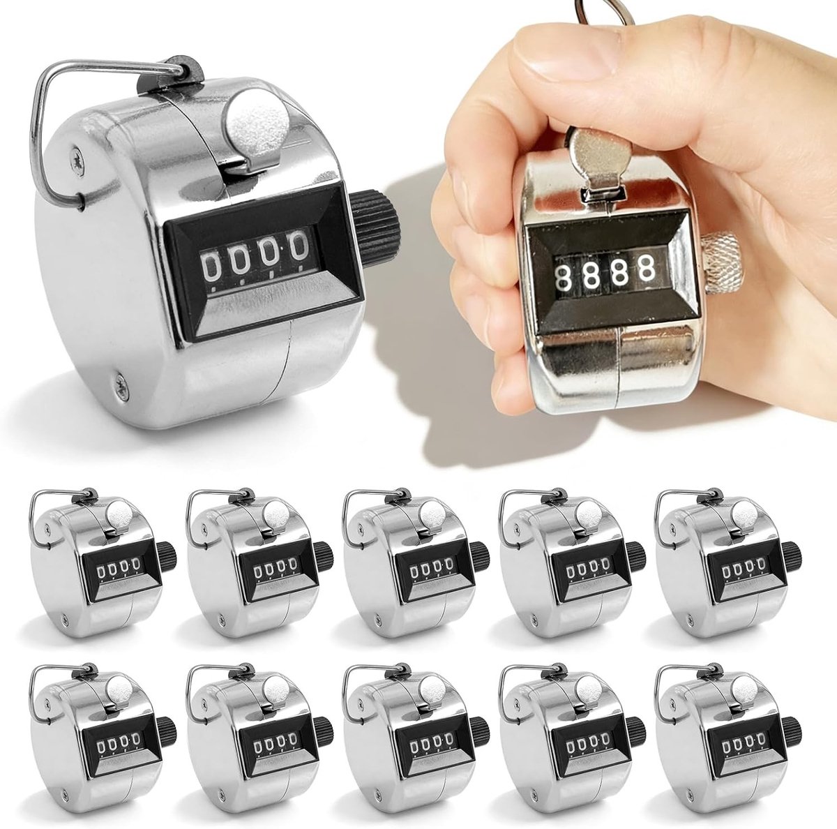 12 Stuks Handtellertjes, Mechanische Kliktellertjes, 4-Cijferige Telmachine voor Sport, Fitness en Breien, Ideaal voor Tellen en Monitoren