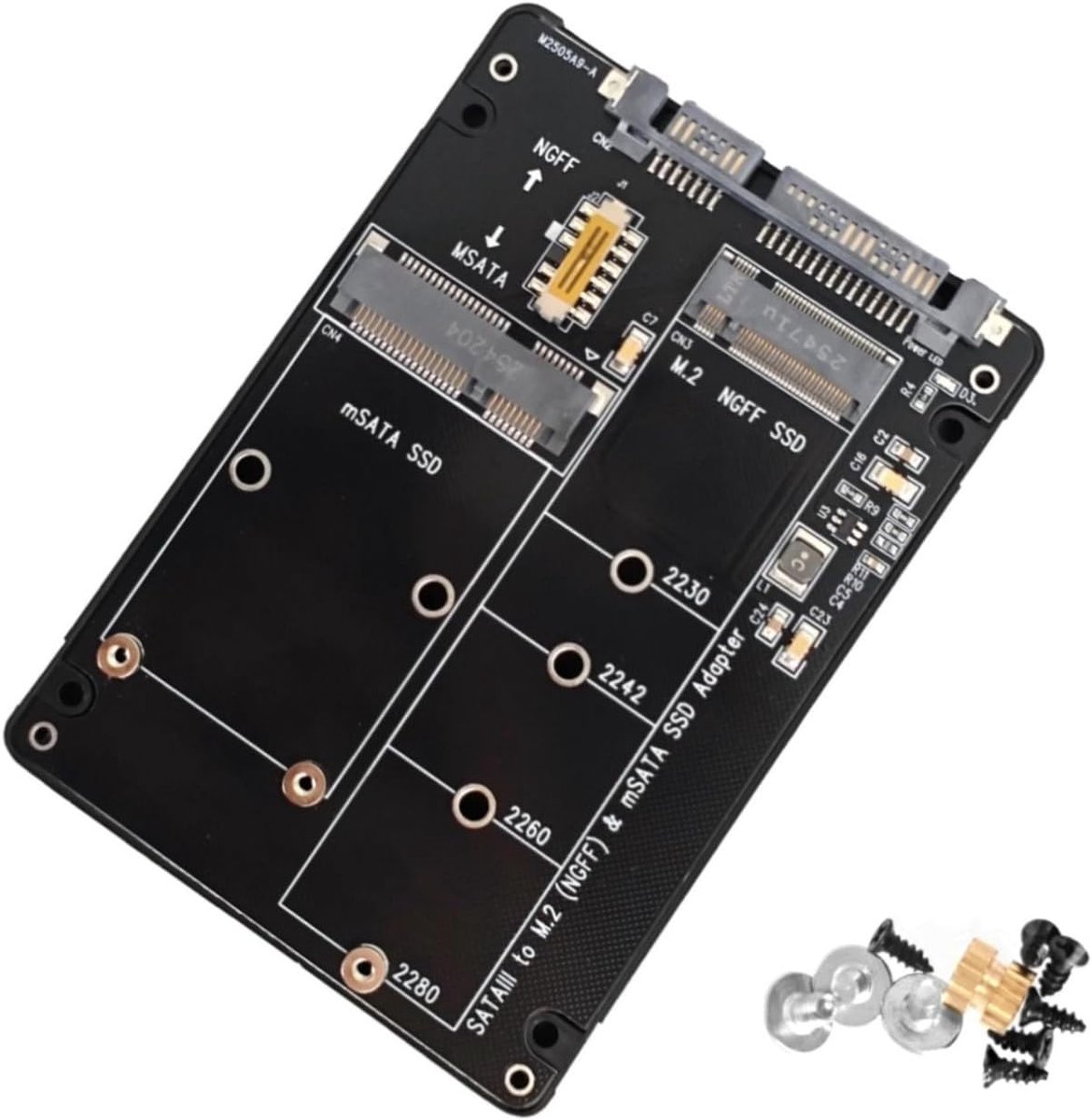 2-in-1 M.2 NGFF/MSATA naar 2,5" SATA III Adapterbehuizing, ondersteunt B-Key/B&M-Key M.2 SATA (2230/2242/2260/2280) & MSATA SSD (Niet compatibel met NVMe/PCIe/M-Key)